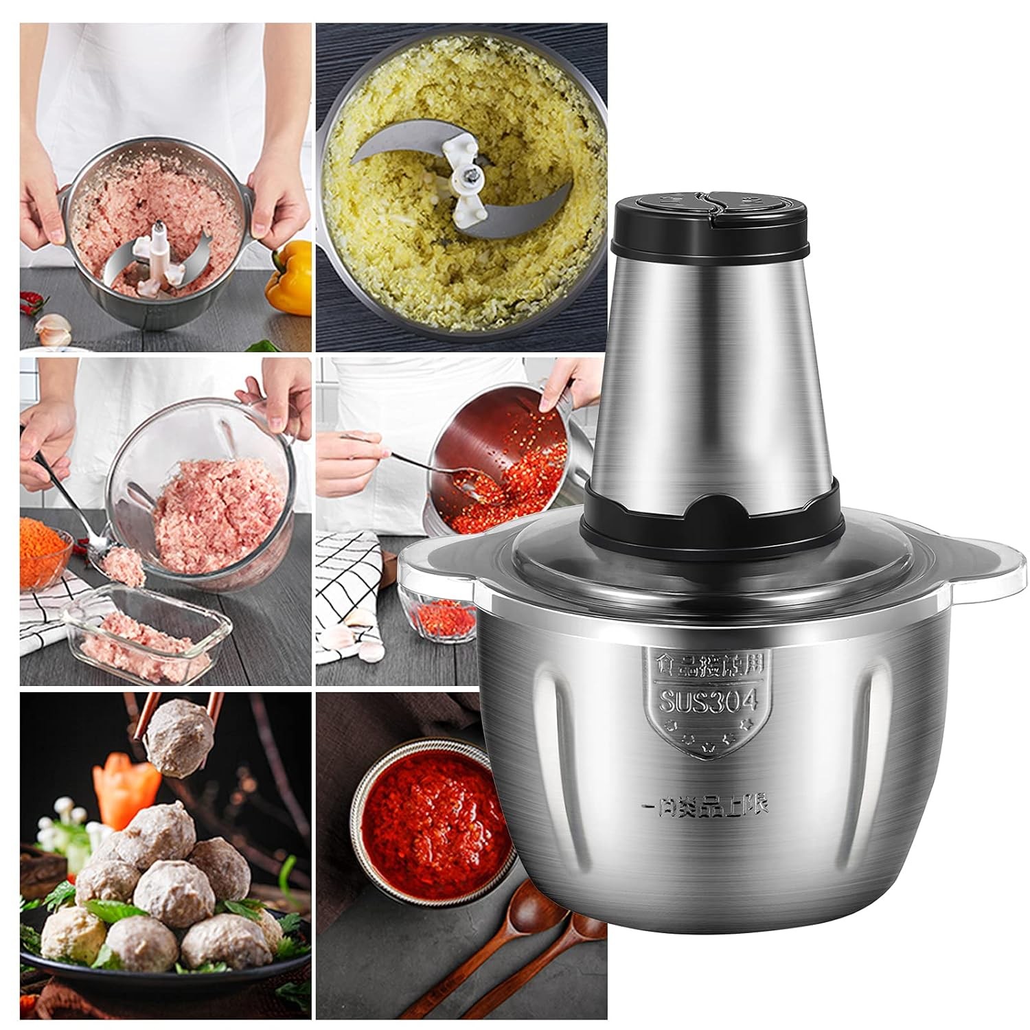 Generic Electric 3L Multi Function Stainless Steel Kitchen Food Processor for Meat Vegetables Chopper Blender Grinder-52